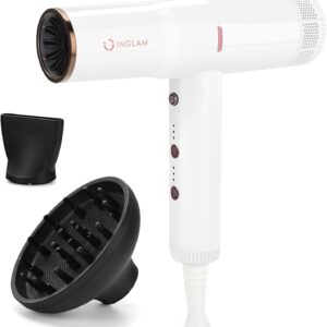 Hair Dryer, IG INGLAM Professional 110,000 RPM High Speed Blow Dryer, Negative Ion Low Noise 3 Heat Settings & 3 Speed & Cold Settings, Lightweight for Travel Home Salon Ionic Hair Dryer