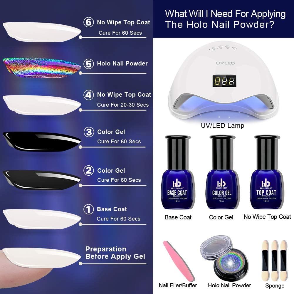 3pc Holographic Nail Powder Set with Sponge Tool, 0.04oz Each, Fine Glitter for Nail Art - Image 5