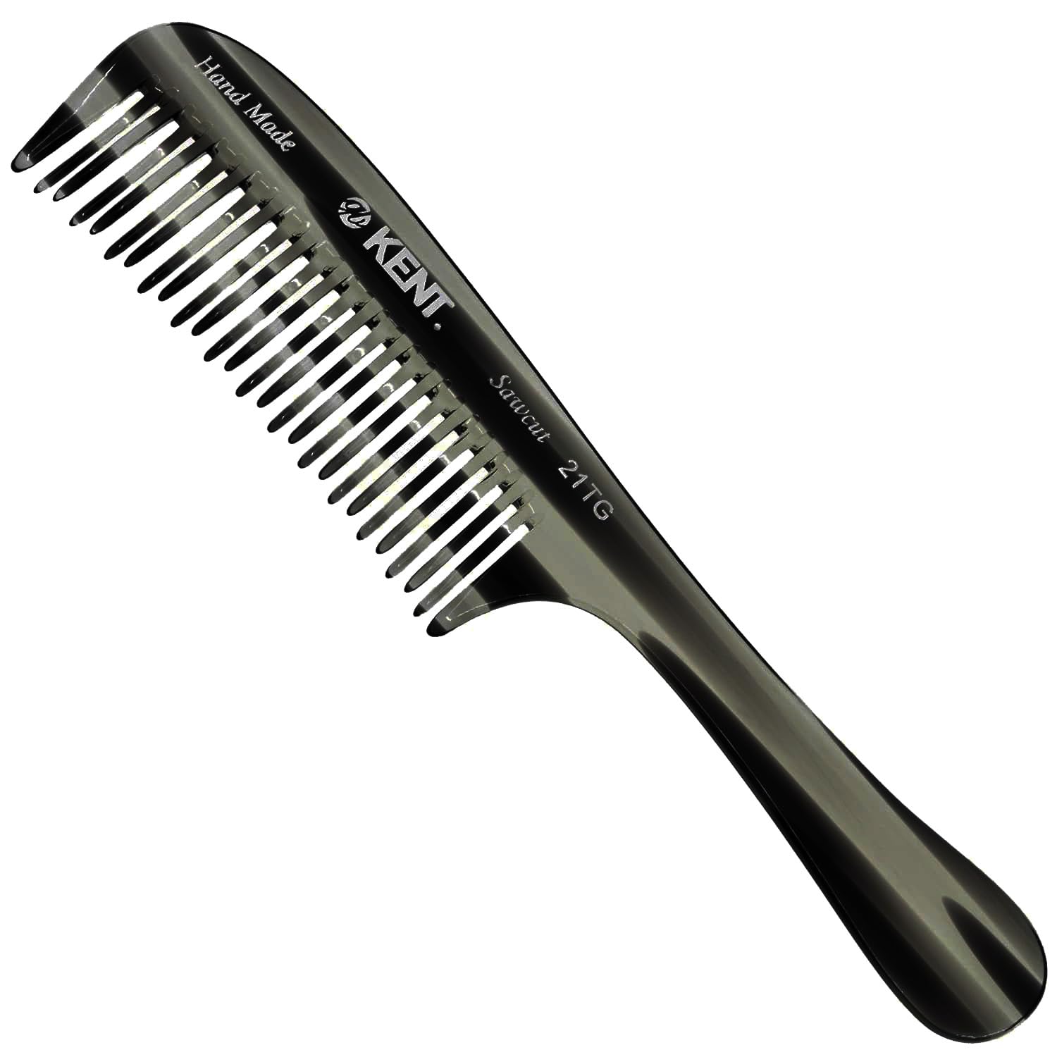 Kent 21T Black Graphite Large Detangling Comb, Double Wide Tooth Comb for Curly Wavy Hair, Detangler for Wet and Dry Hair, Saw-Cut, Handmade