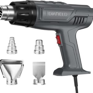 DIAFIELD 1850W Heat Gun, Dual Temperature Settings, AUTOXEL Fast Heat Hot Air Gun, Durable& Overload Protection, with 4 Nozzles for Shrink Wrap, Vinyl, Crafts, Epoxy Resin