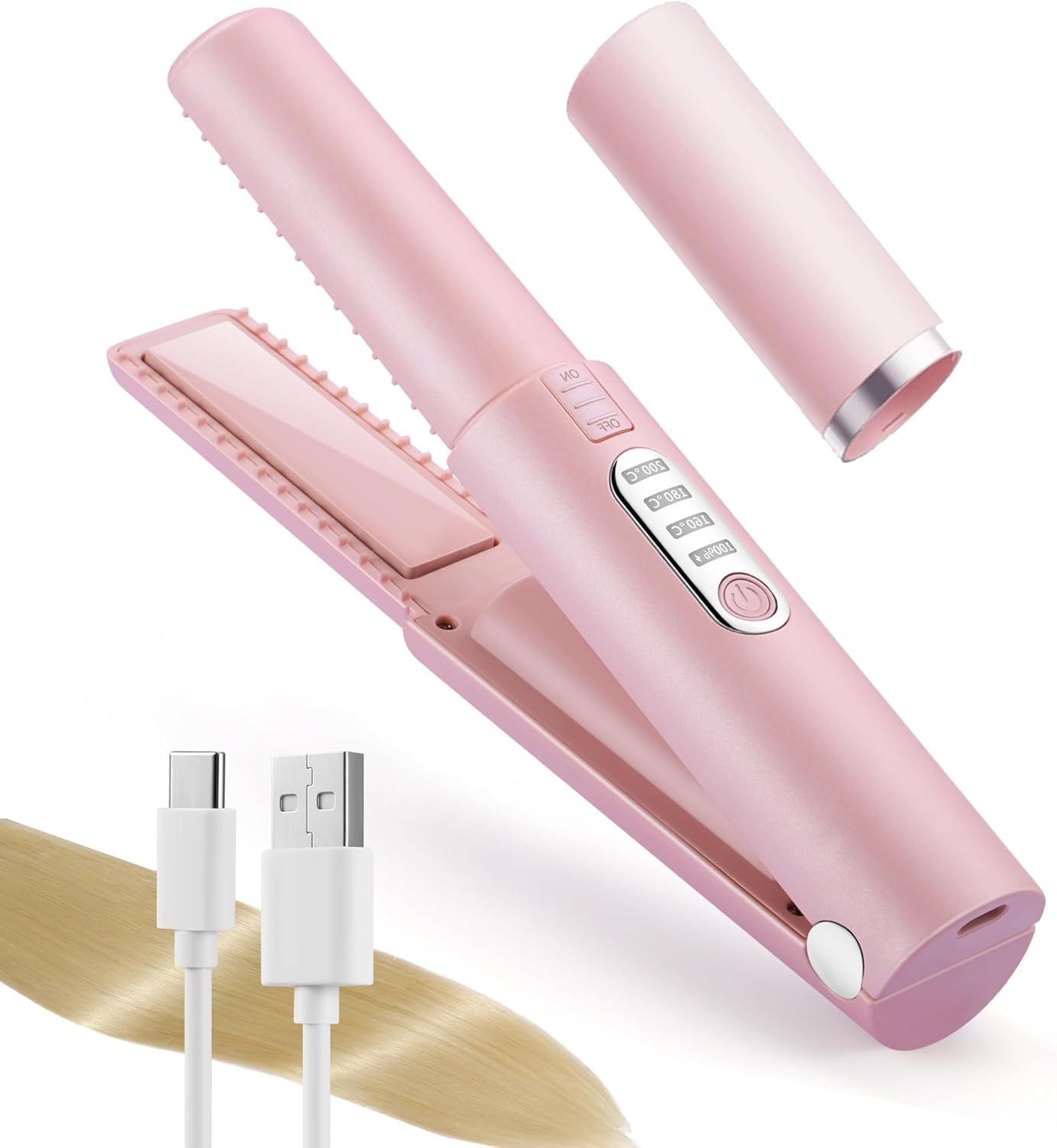 JMFONE Cordless Mini Hair Straightener,Portable Ceramic Flat Iron with 3 Temp Settings,USB-C Rechargeable & Dual Voltage Ideal for Quick Styling on-The-go for Thin Fine Hair- Heats Up in Seconds