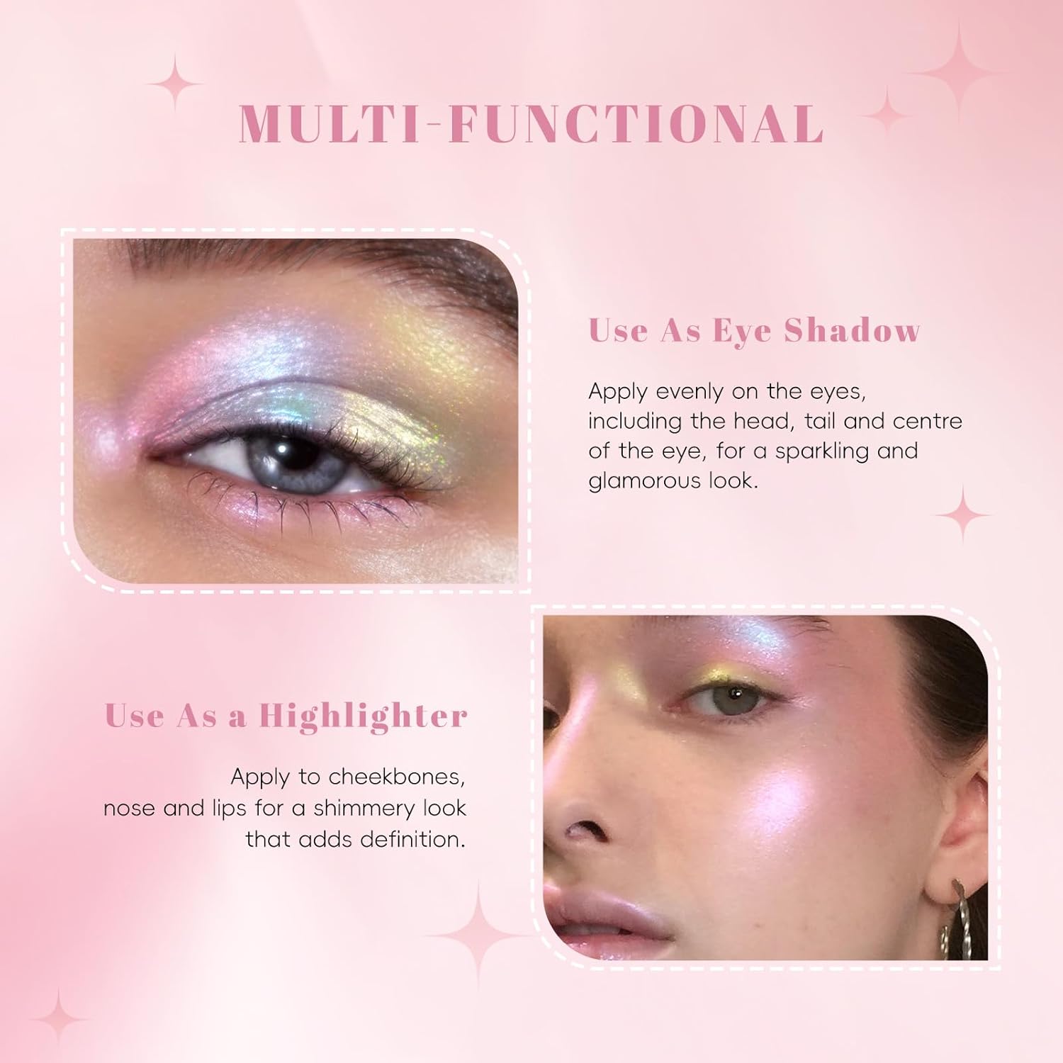 Chameleon Face Highlighter Palette 01 with Multichrome Glitter Shimmer for Long Lasting Eye Looks - Image 3