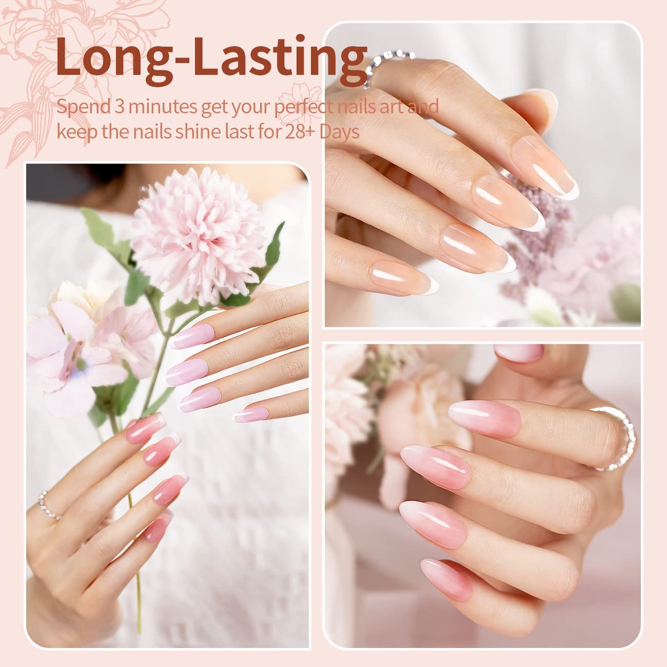 RARJSM 6-Piece Nude Gel Polish Set for French Manicure, 7.5ml Sheer Jelly Colors - Image 2