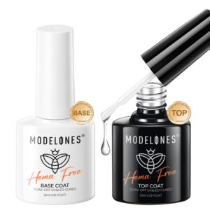 Modelones No Wipe Gel Top Coat and Base Coat Set, 2 Pcs Clear Glossy Hema Free Base Top Coat Gel Nail Polish Long Lasting for Summer Nail Polish, Acrylic Nails Soak Off Nail Lamp Nail Art Home Salon