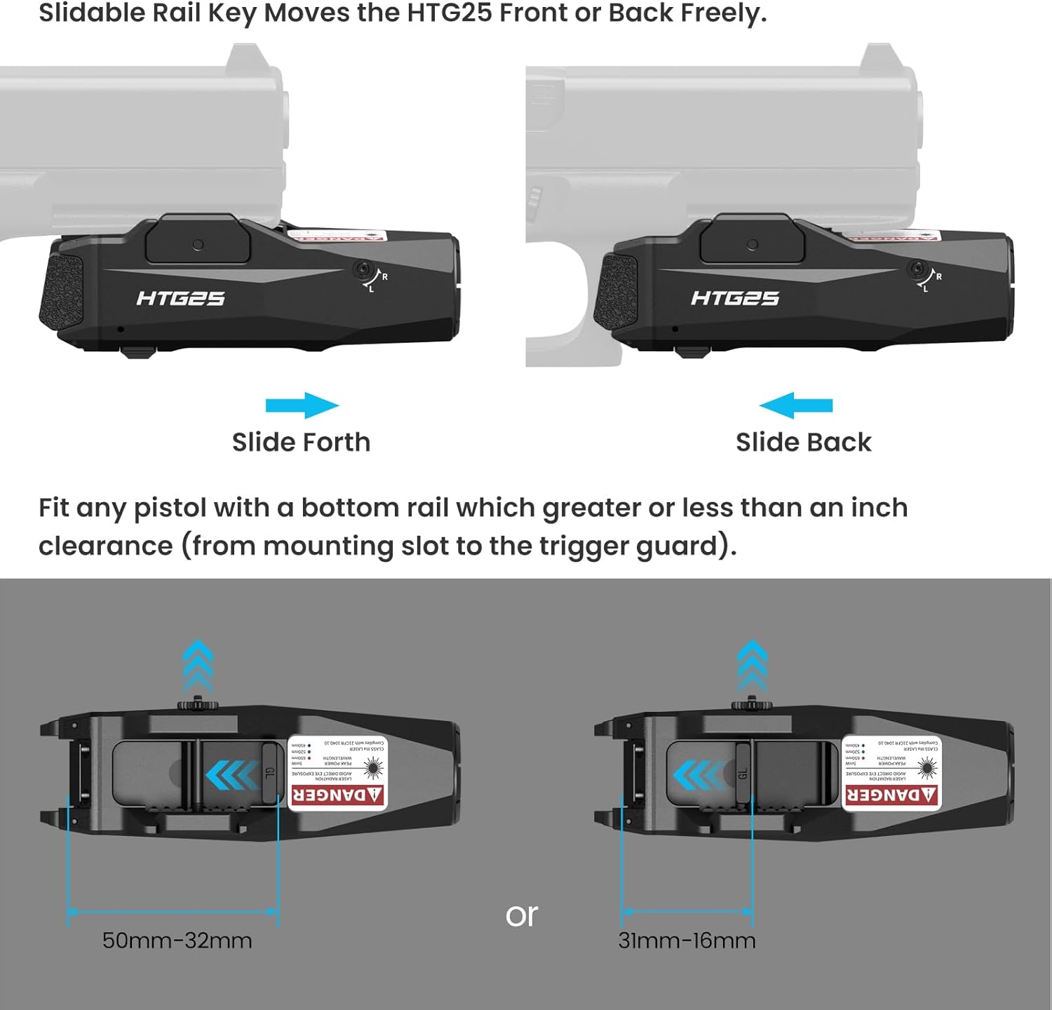 VOTATU 1600 Lumens Rechargeable Green Laser Flashlight Combo Pistol Mount Adjustable Rail Keys - Image 4