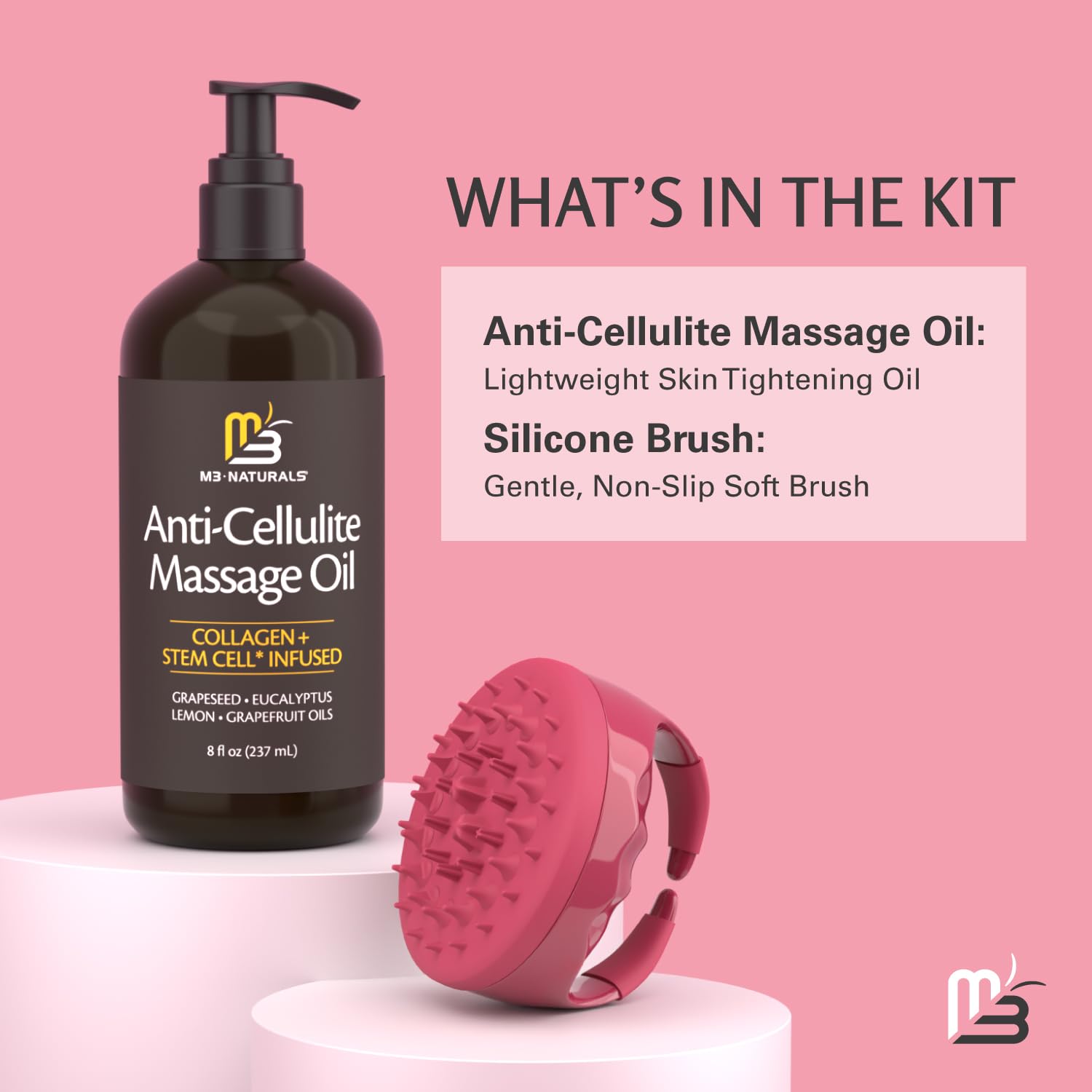 M3 Naturals 8 Fl Oz Anti Cellulite Massage Oil with Silicone Body Brush for Firming - Image 5