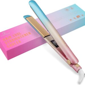 DORISILK Colorful Flat Iron 450 Degrees, Ceramic Hair Straightener and Curler 2 in 1, 30s Fast Heat Straightening Iron for Hair, Dual Voltage Hair Iron 1 Inch Salon Control Temp Gift for Women Girls
