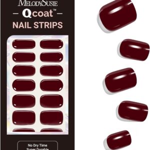 MelodySusie Qcoat Fully Cured Gel Nail Strips, Wine Red, UV Free Nail Polish Strips, Salon Quality, Long Lasting Gel Nail Stickers, Includes 22 Nail Wraps, 2 Prep Pads, Nail File, Wooden Stick