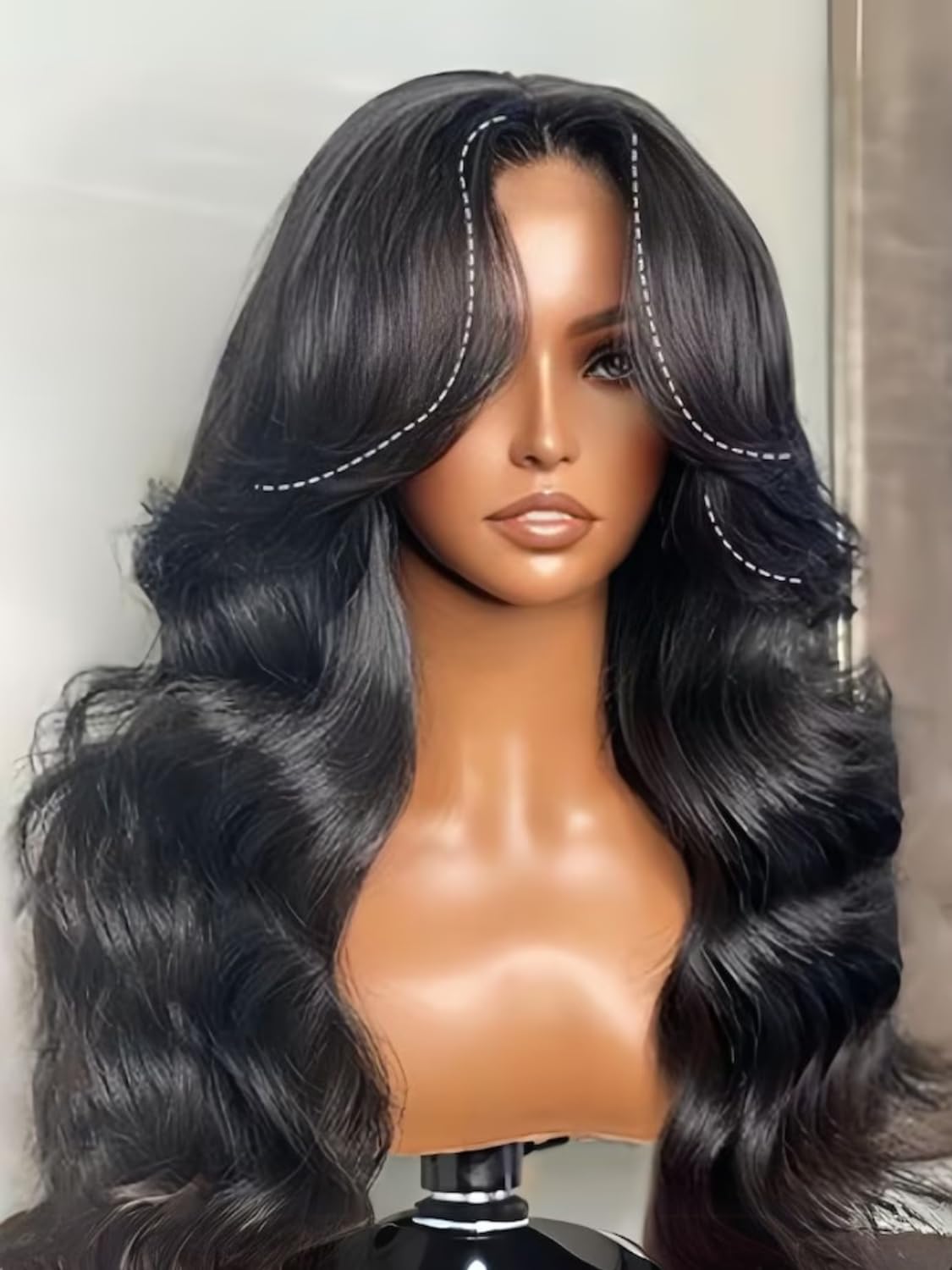 UNICE Real Scalp Glueless Wig Human Hair 13x4 Invisible HD Lace Front Wigs Loose Wave Face Framing Curtain Bangs Wig with Elastic Drawstring Pre Plucked Pre Cut Bleached Knots Wig for Women 18 Inch