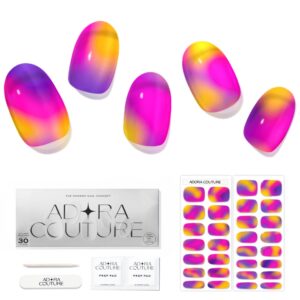 Semi Cured Gel Nail Strips Kit - 30pcs Uv Gel Nail Stickers with Uv Light Required - Purple Ombre Nail Wraps - Gel Stickers for Nails Uv Light Required (Hermosa Beach)