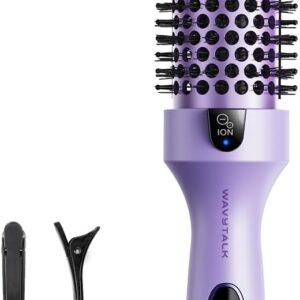 Wavytalk Thermal Brush, Blowout Boost 1.5 inch Heated Round Brush for Blowout Look, Negative Ion Technology, Ceramic Tourmaline, 5 Temperature Settings, Dual Voltage, Purple, Less Damage