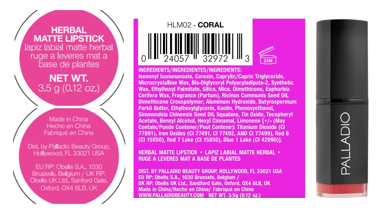 Palladio Herbal Matte Lipstick Coral Creamy Full Coverage Long Lasting 0.12 oz - Image 8