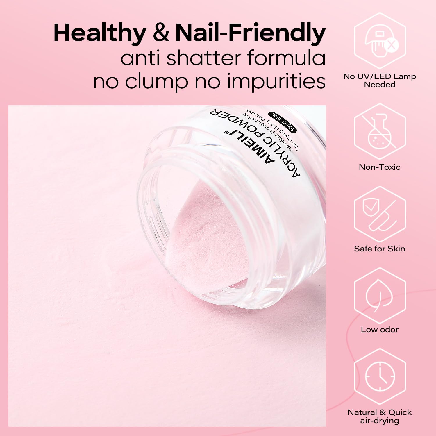 AIMEILI Acrylic Powder Set 6 Colors Clear Nude Pink White for Nail Art Extensions - Image 3