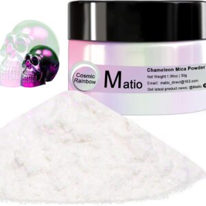 Matio Chameleon Mica Powder, 1.06oz/ 30g Cosmic Rainbow White Chrome Powder, Pearlescent Effect Color Shift Pigment for Resin Craft, Soap Candle Dye, Nail Art, Makeup, Bath Bomb,Paint,Slime Pigment