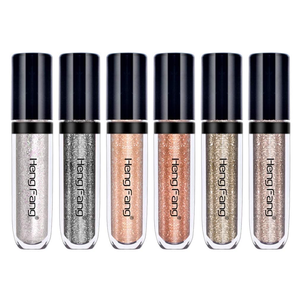 Lucoss Liquid Eyeshadow, 6-Colored Shimmer Metallic Glitter Eyeshadow Set, Waterproof, Long Lasting Effect