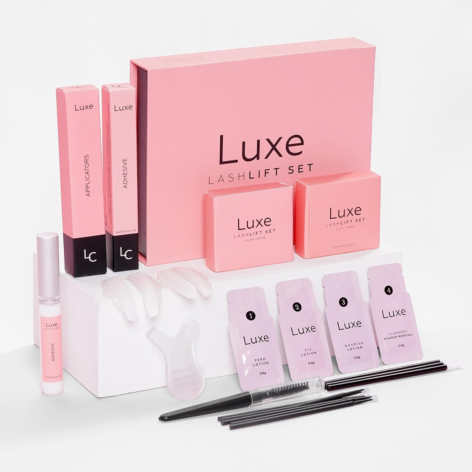 Luxe Cosmetics - Lash Lift Kit - Complete Set for Eyelash Lifting - New Pro Version - Easy to Apply and Long Lasting Finish - Professional Results up to 8 Weeks (New Lashlift Kit with White Glue)