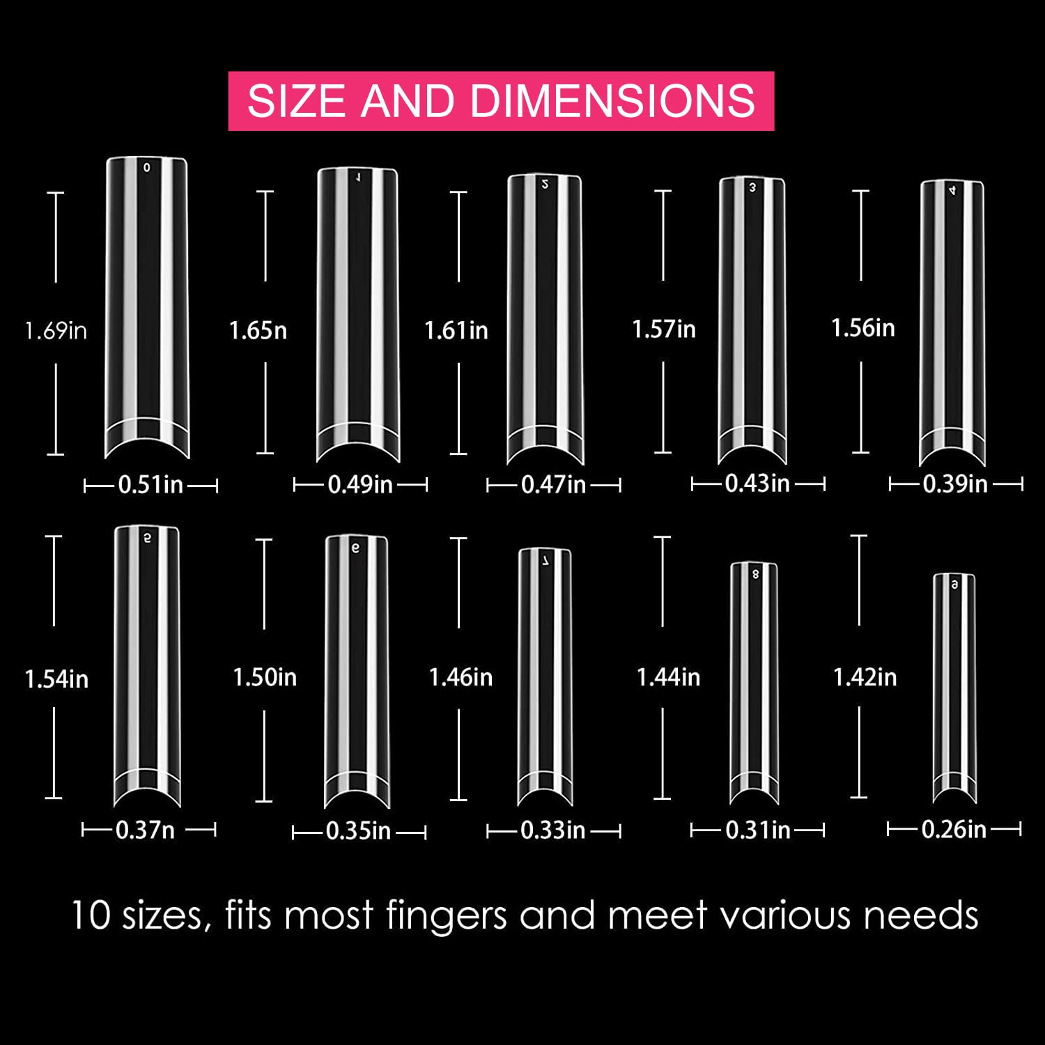 SWETIDY XXL Extra Long Clear Acrylic Square Flat Nail Tips 500 Piece Set for DIY Nail Art - Image 3