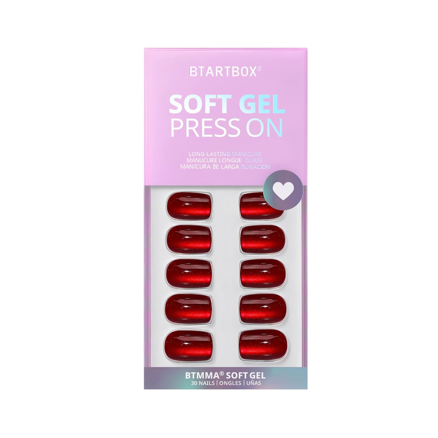 BTArtbox Red Cat Eye Square Short Press On Nails Kit, 30 Glossy Reusable Tips in 15 Sizes - Image 3