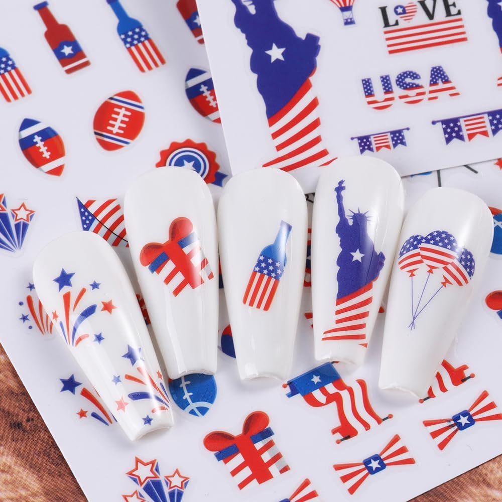 Patriotic Eagle Fireworks Nail Art Stickers - 8 Sheets, Self-Adhesive Design - Image 5