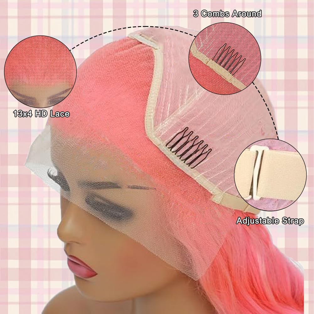 18 Inch Human Hair Pink Lace Front Wig Straight Pre Plucked with Baby Hair - Image 6