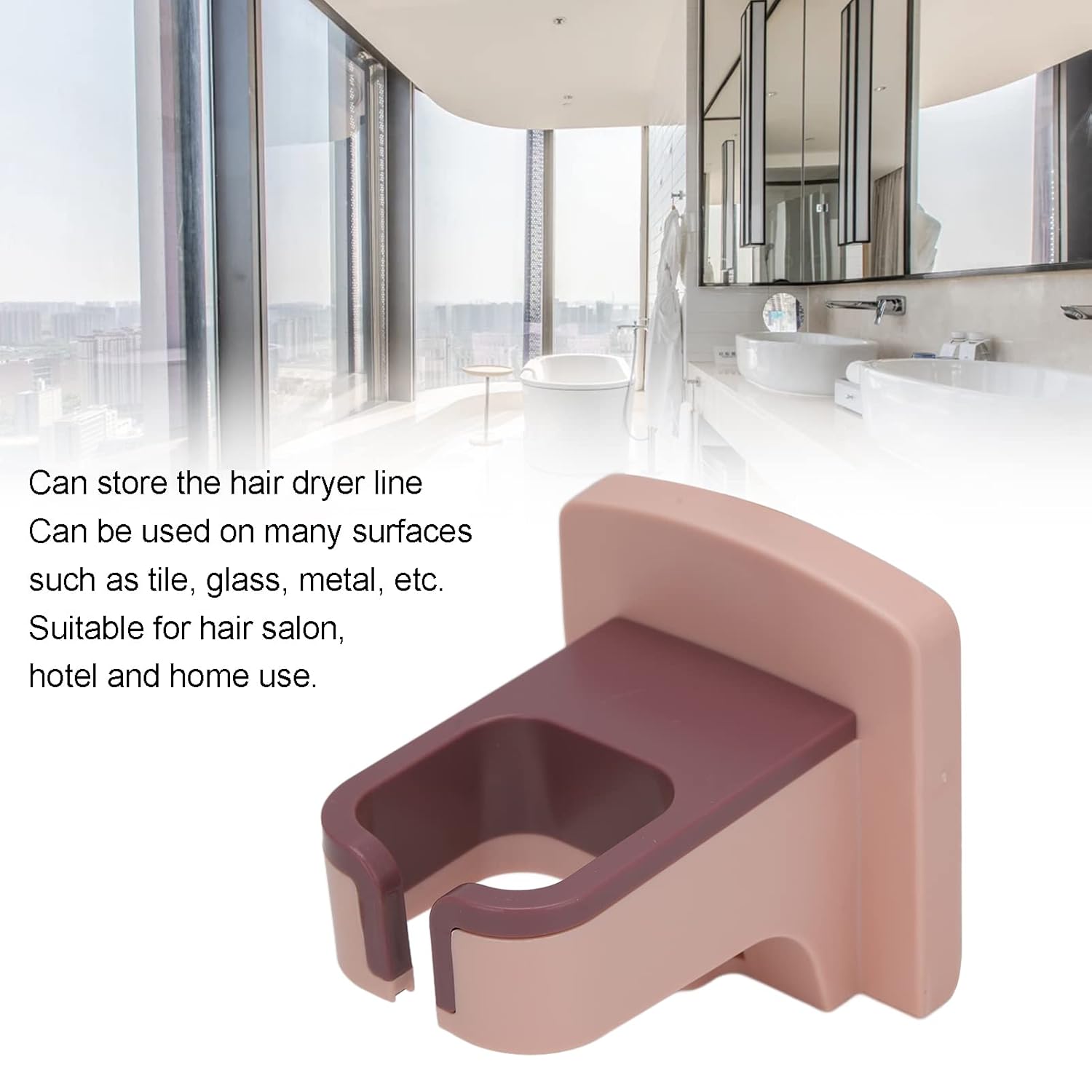 Pink Wall Mounted Hair Dryer Holder with Self Adhesive, Bathroom Organizer for Home and Salon - Image 4