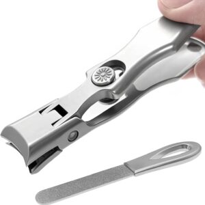 Nail Clippers for Men Thick Nails, Large Wide Jaw Opening Long Handle Heavy Duty Ultra Sharp Toe Nail Clippers with Catcher for Seniors,Adult,Women (Silver with File)