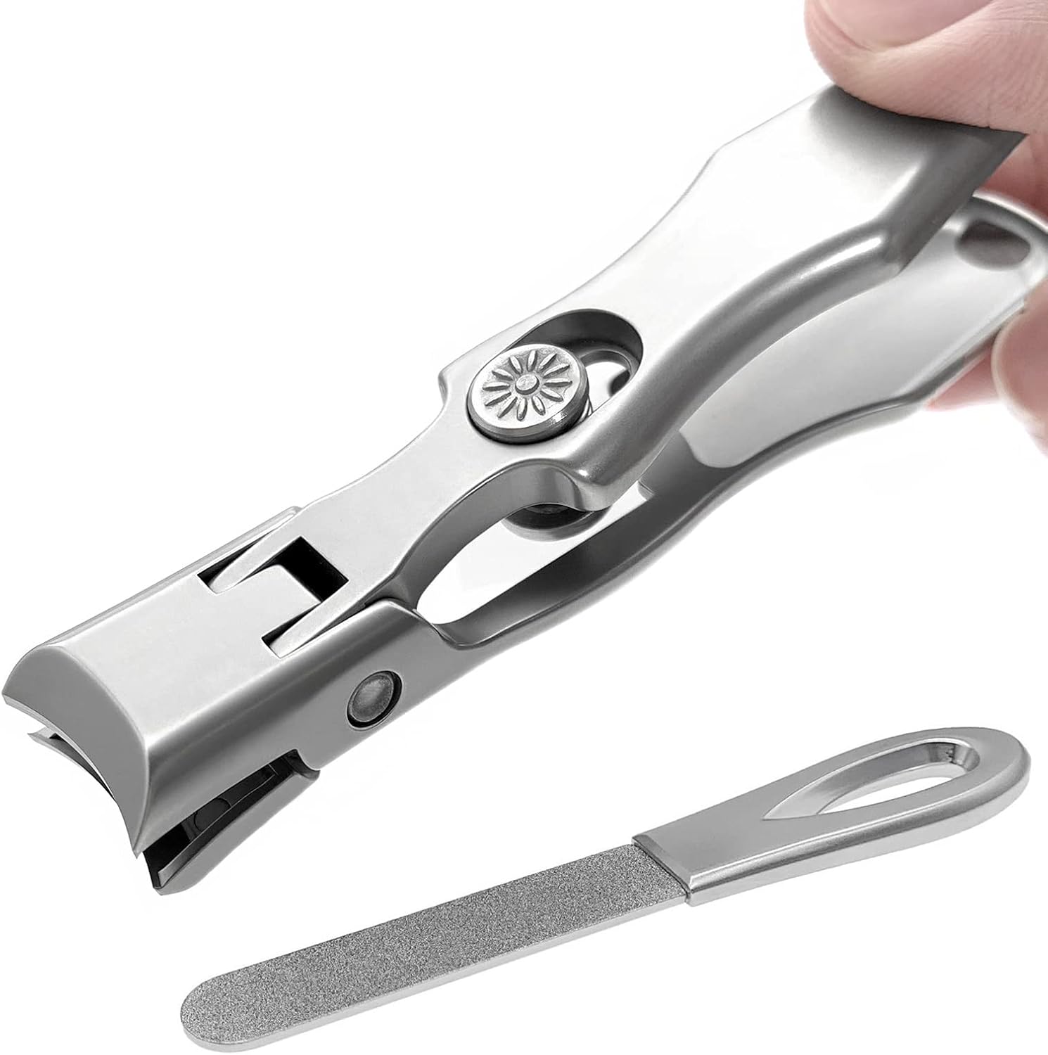 Nail Clippers for Men Thick Nails, Large Wide Jaw Opening Long Handle Heavy Duty Ultra Sharp Toe Nail Clippers with Catcher for Seniors,Adult,Women (Silver with File)