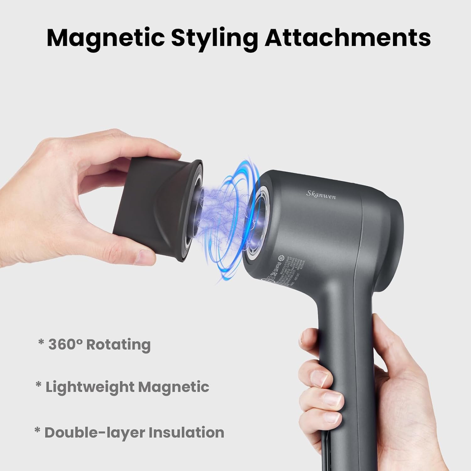 1400W Professional Quiet Ionic Hair Dryer with Brushless Motor and Magnetic Nozzle, Anchor Gray - Image 6
