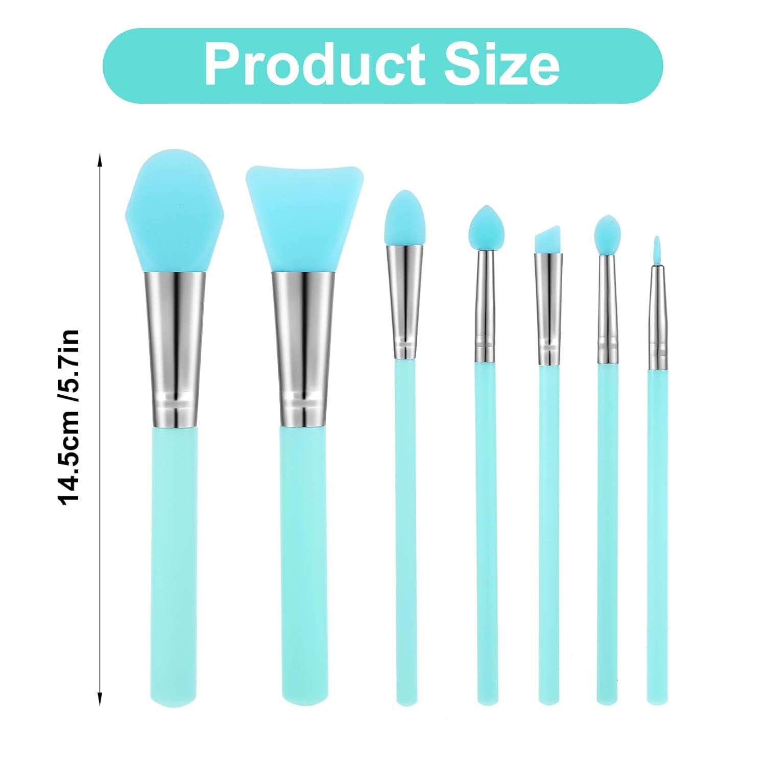 7-Piece Mint Green Silicone Brush Applicator Kit for Face Masks and UV Resin, Makeup Application - Image 6