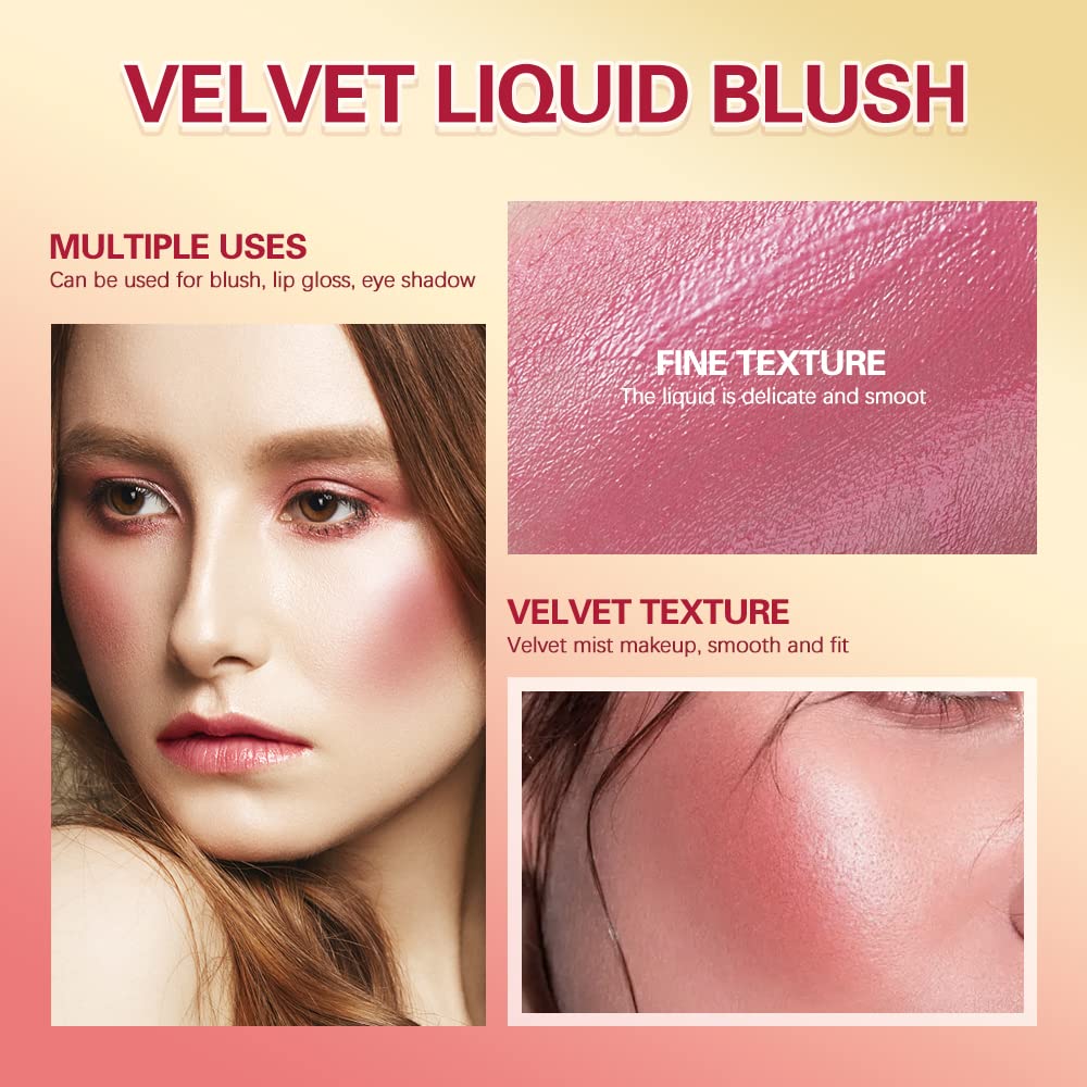 Velvet Cream Liquid Blush Stick for Cheeks Waterproof Long Lasting 0.35 oz - Image 6