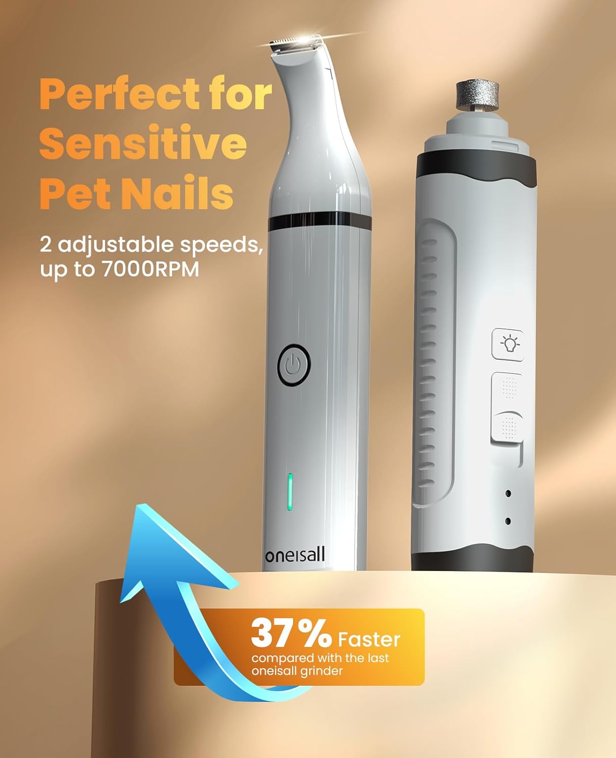 Oneisall 2-in-1 Dog Nail Grinder and Paw Trimmer Kit, Cordless, with LED Lights - Image 7