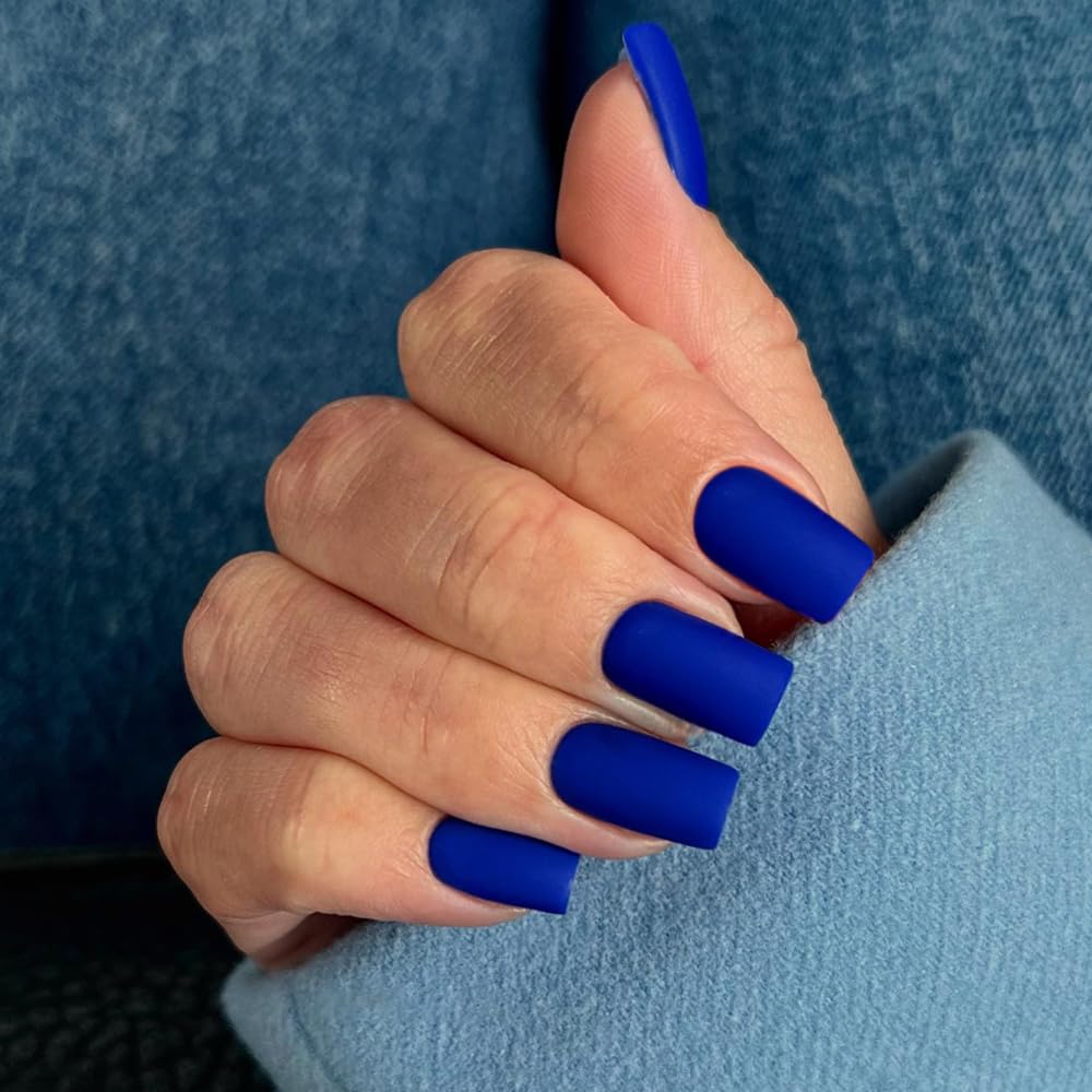 Matte Royal Blue Medium Square Press on Nails 24 PCS Reusable Gel Nails - Image 2