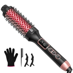 Upgraded Infrared Thermal Brush, Hair Dryer Brush with 5 Heat Settings & LED Display, 1.5 Inch lonic Blow Dryer for Hair Straightener & Curling Wand, Dual Voltage, Blowout Look, Gifts for Women
