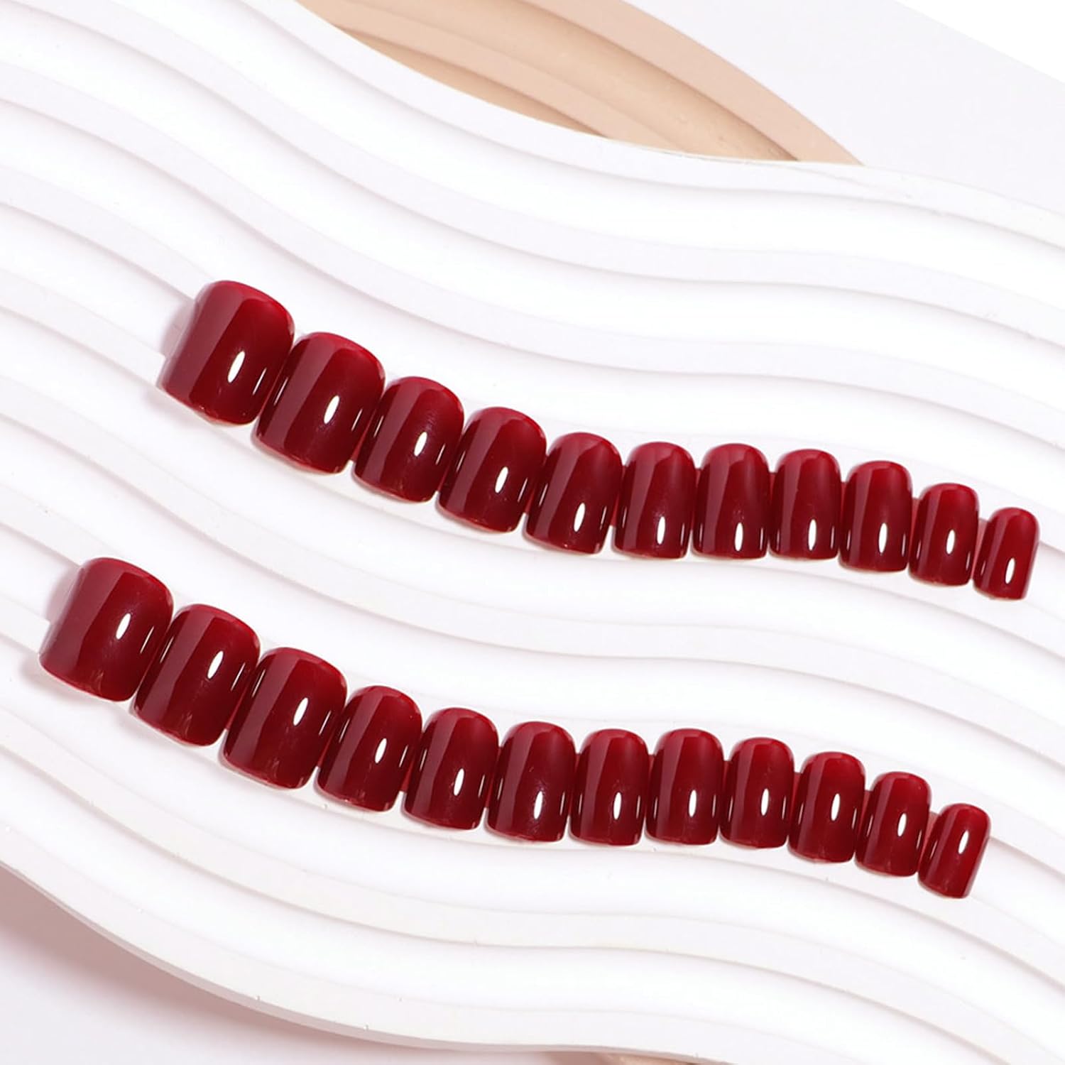 Glossy Red Square Short Press-On Nails Set with Adhesive Tabs, 240 Pcs Acrylic for Women - Image 6