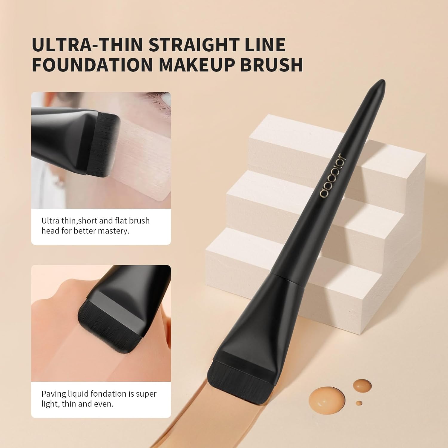 Docolor Ultra Thin Flat Foundation Brush for Liquid Makeup Blending Black - Image 6
