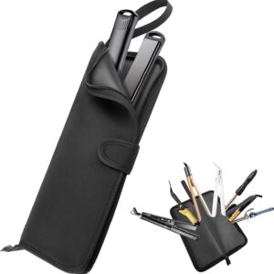 Heat Resistant Flat Iron Case, Portable Hair Straightener Pouch, Curling Iron Neoprene Cover With Silicone Mat for Hair Styling Tools 13 x 5 Inches (Black)