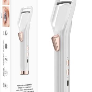 Heated Eyelash Curler Premium PRO - Fast Heat up in 8s - 24 Hours Long Lasting - Rechargeable Electric Eyelash Curler with Type-C, Innovative L Silicone, 2 Heat Modes, Anti-Burn Eyelid, White-CA