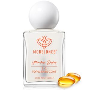 modelones 3 IN One Nail Polish Base Top Coat Nail Strengthener and Growth, 15 ml Quick Dry Clear Nail Lacquer Long Last Shine Chip Fade Resistant Nails Protect Care, Gift for Women Girls 0.5 Fl Oz