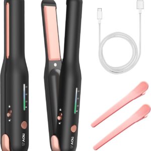 NOVUS Cordless Hair Straightener, for Fine Soft Hair/Short Hair, Portable Ceramic Hair Straightener and Curler 2 in 1, USB Rechargeable Cordless Flat Iron, Mini Size Straightener for Travel