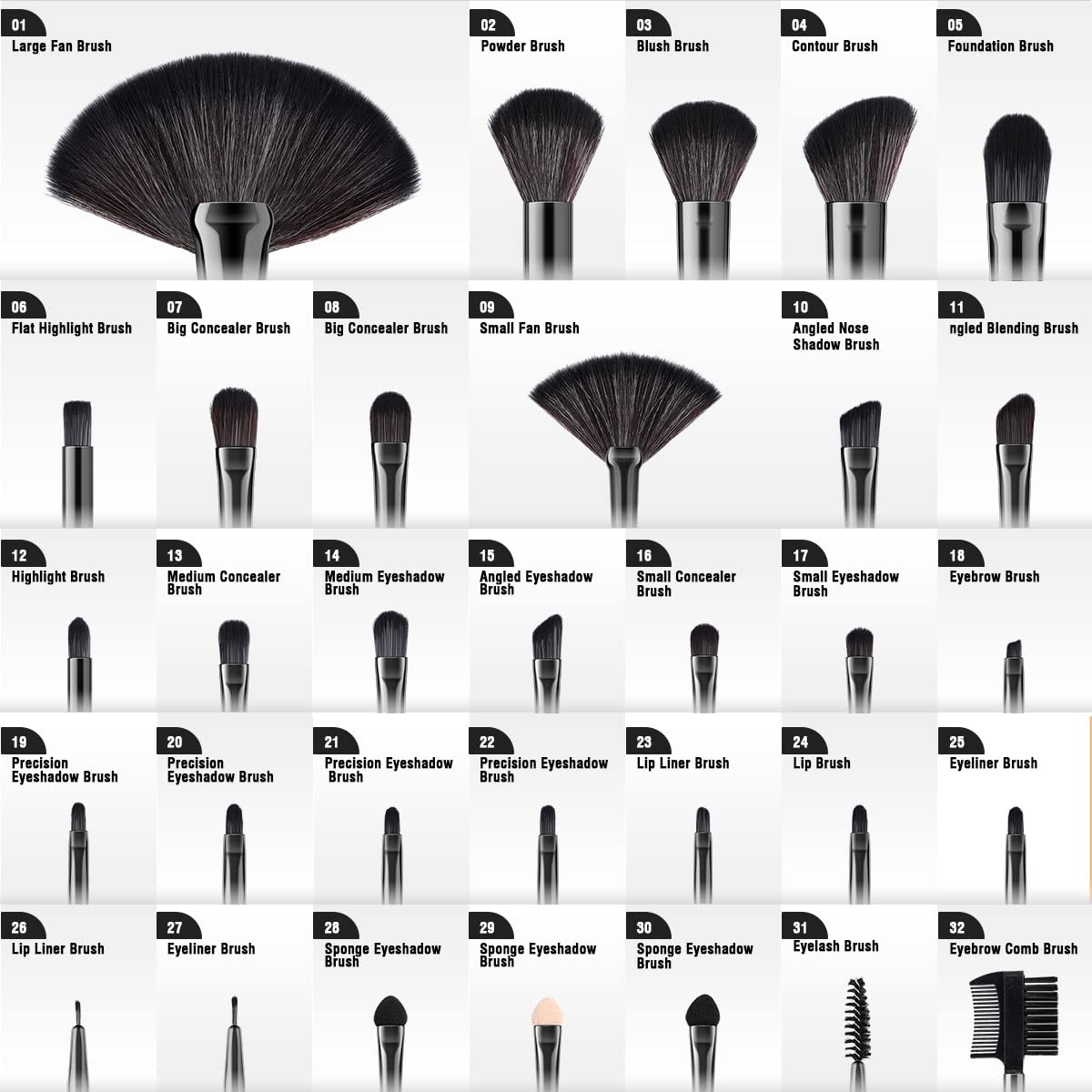 Vander 32-Piece Premium Synthetic Makeup Brush Set for Women and Girls, Black - Image 2