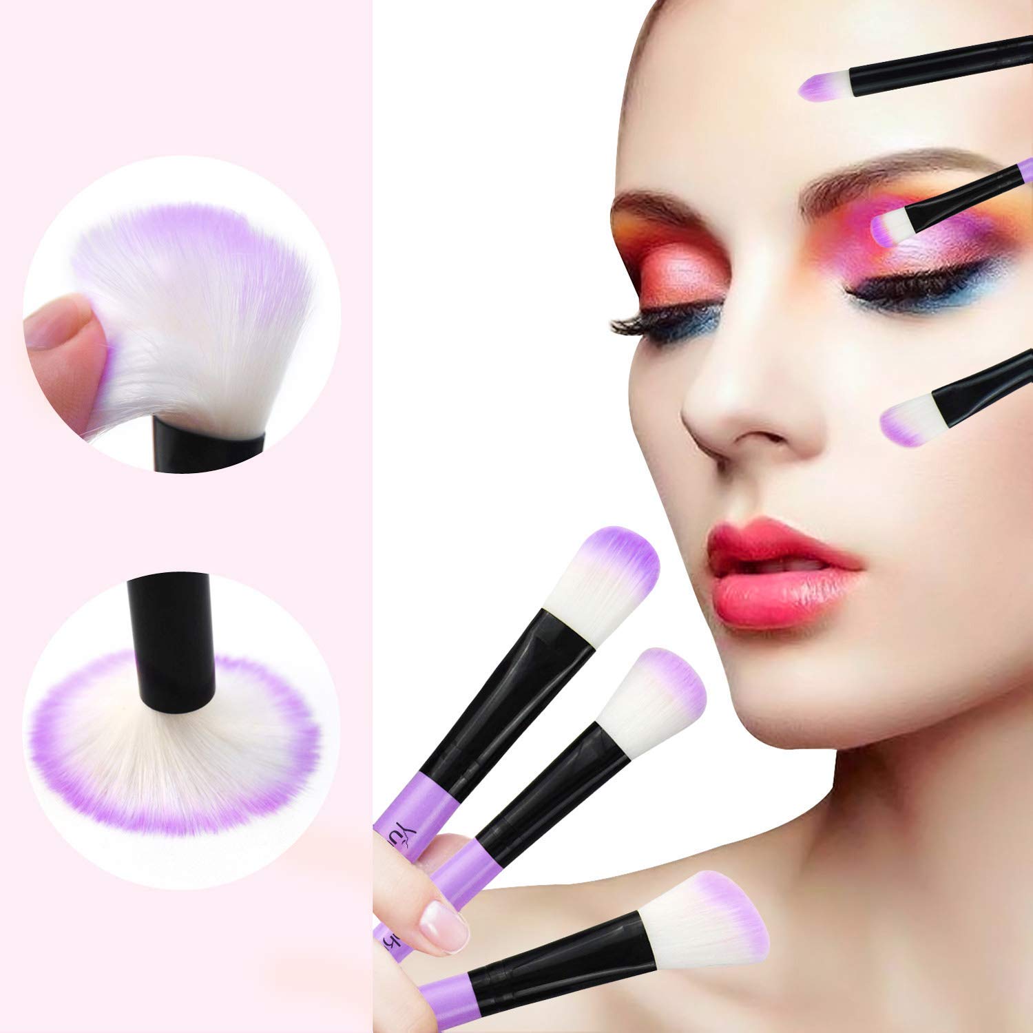 32-Piece Purple Professional Makeup Brush Set for Eyeshadow, Foundation, and Blusher - Image 6