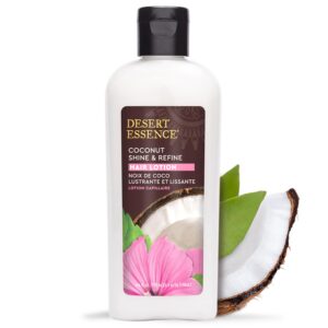 Desert Essence Coconut Shine & Refine Hair Lotion – 6.4 fl oz | Frizz Control & Moisture Restore with Coconut Oil, Nopal Cactus & Black Oat | Lightweight, Vegan, Cruelty-Free, Gluten-Free Hair Cream
