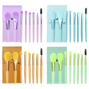 4 Sets 32PCS Mini Size Travel Makeup Brush Set Premium Synthetic Fiber Foundation Blush Concealer Eye Shadow Eyebrows Angled brush Lip Make up Brush With Storage Bag (4 Sets B)