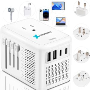 Mapambo 220V to 110V Voltage Converter US to Europe for Hair Dryer with Fast Charging 2 USB 2 USB C, Power Converter Adapter Combo International Travel Adapter A C G I (White)