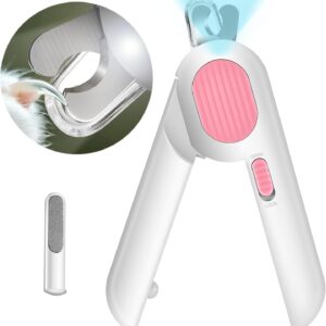 Odoland Cat Nail Clipper with LED Light and Nail File, Dog Claw Trimmer with Bright Light to Avoid Excessive Cutting - Pet Grooming Tool for Tiny Dog Cat Kitten Bunny Rabbit Pink