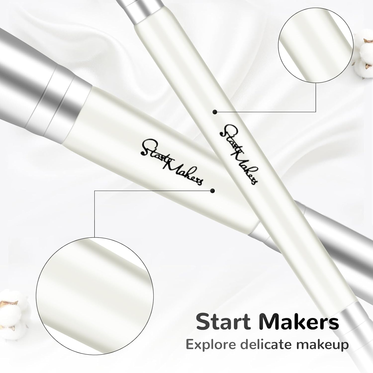 START MAKERS 2-in-1 White Dual-Ended Foundation Concealer Brush Set for Liquid Powder Makeup - Image 4