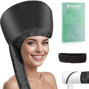 Hooded Hair Dryer Bonnet – Adjustable Attachment for Soft, Adjustable Hood for Speedy Drying, Styling, and Deep Conditioning, Travel-Friendly and Lightweight（Black）