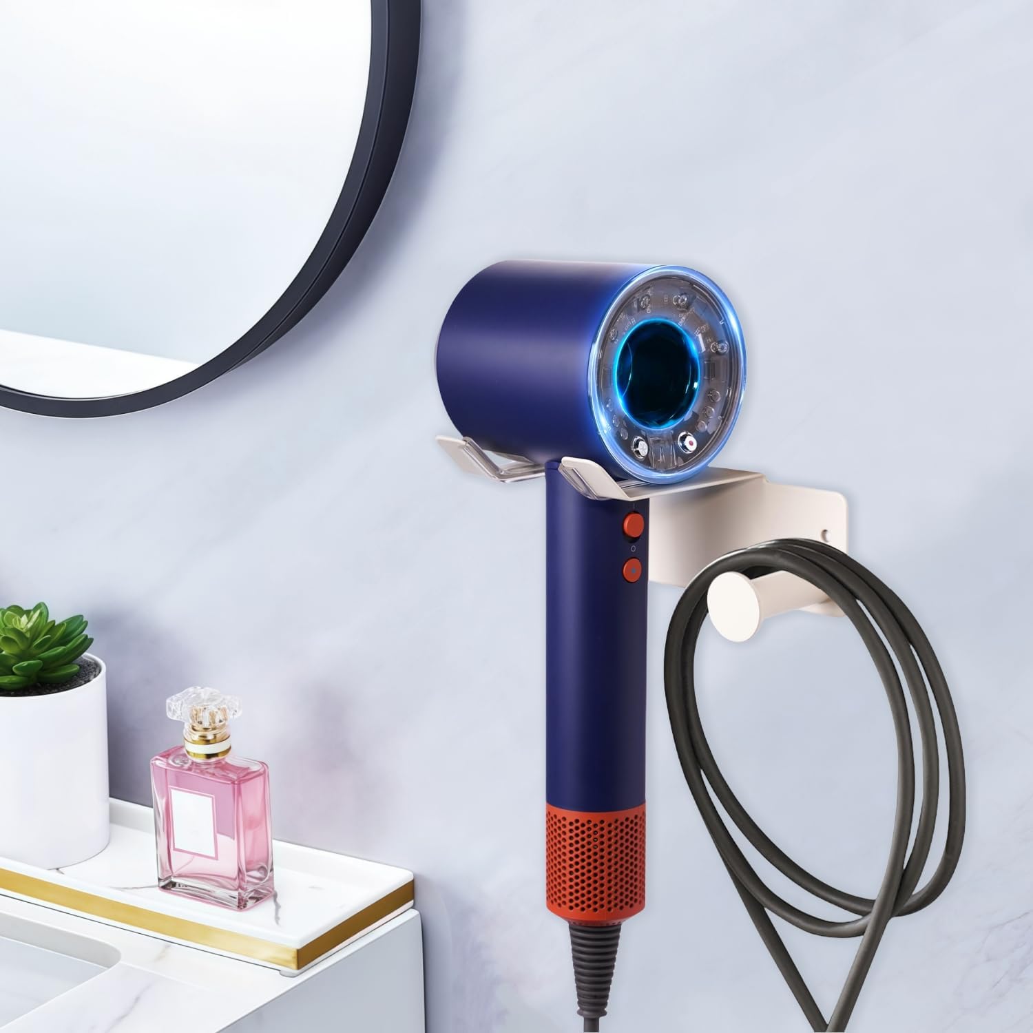 Hair Dryer Holder Stainless Steel, Blow Dryer Holder Self Adhesive, Hair Dryer Holder Wall Mounted Compatible with Dyson, Hairdryer Holder for Bathroom White PTALSEAW - Image 7