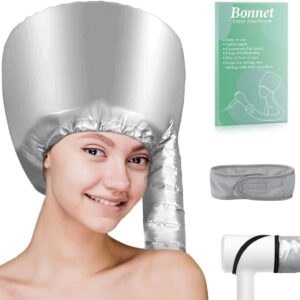 Hooded Hair Dryer Bonnet – Soft Attachment for Faster Drying, Deep Conditioning, and Curl Styling, Portable for Travel Use(Silver)