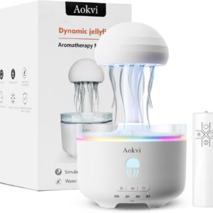 300ML Jellyfish Essential Oil Diffuser, Quiet Aromatherapy Mist Diffusers for Essential Oils, with 7 LED Color Changing Light and Auto-Off Switch, Suitable and Families Humidifiers for Bedroom(White)